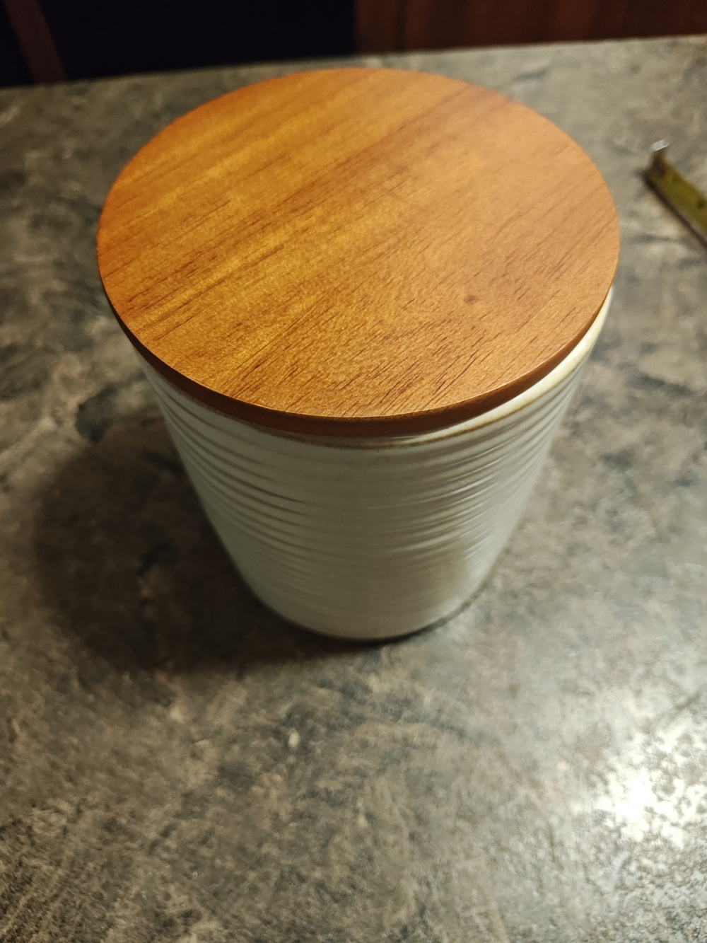 Ceramic Kitchen Storage Canister with Wood-Look Lid - White